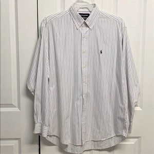Ralph Lauren Golf Purple White Stripe Logo Cotton Long Sleeve Dress Shirt Size L